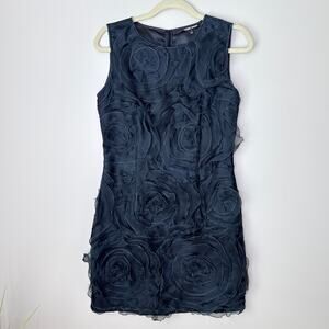 Samuel Dong 100% Silk‎ 3D Rosette Brodee Organza Shift Dress Size 8 Black